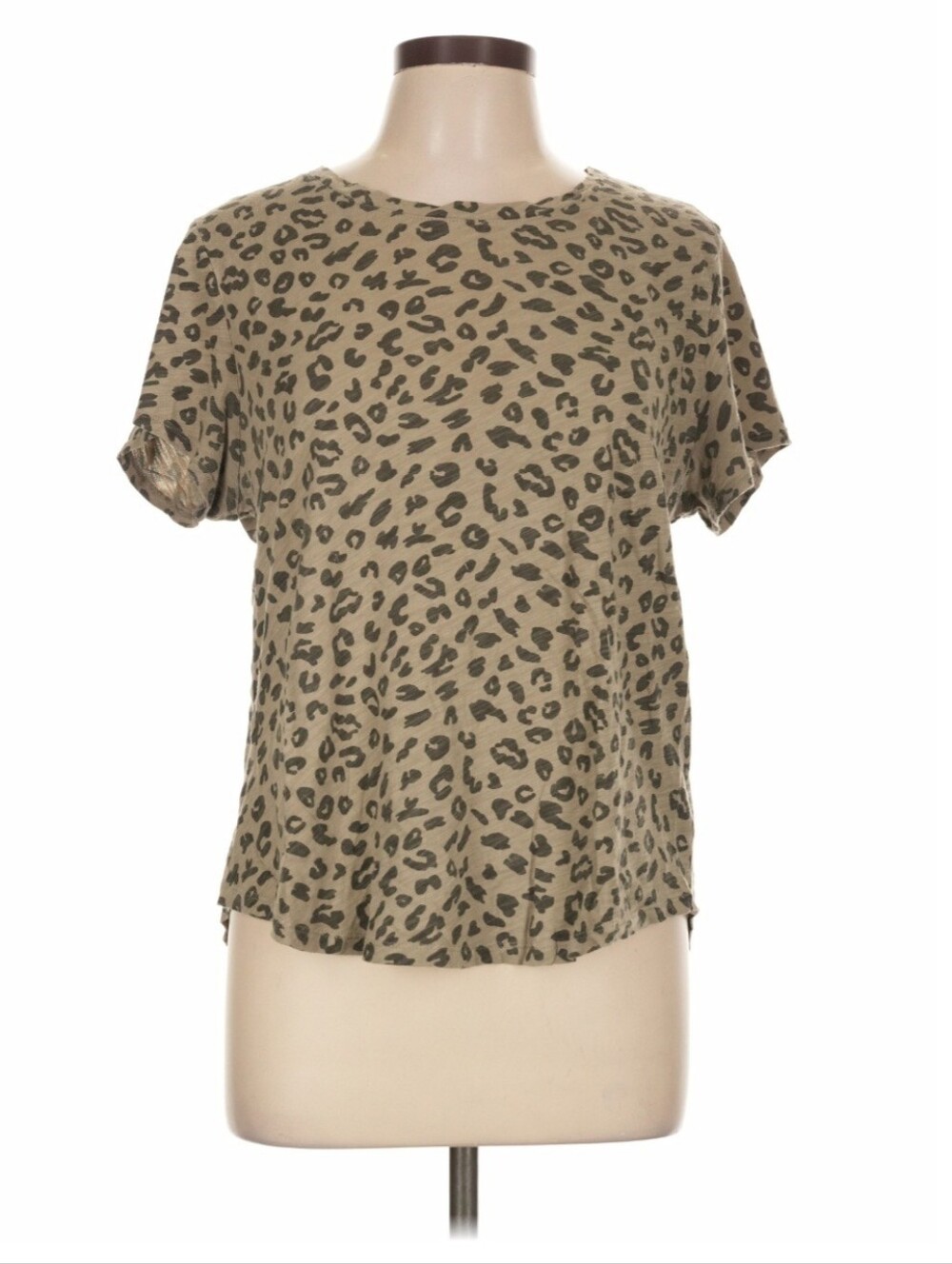 Old Navy Olive Green Short Sleeve Leopard Print Tee